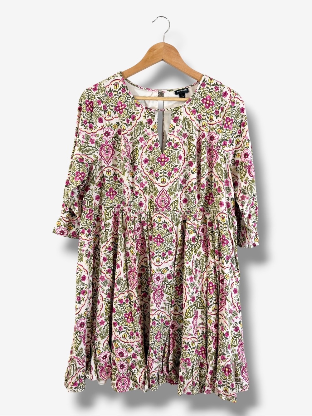 Torrid Ivory Purple Skater Dress Size 2/2X Floral Print Fit & Flare Boho Casual